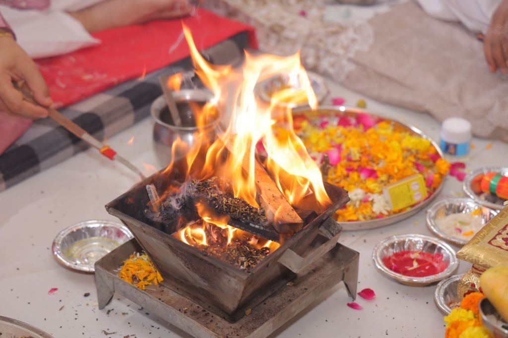 Hawan and puja ceremony at a housewarming in Noida, arrangements by Mithila Events