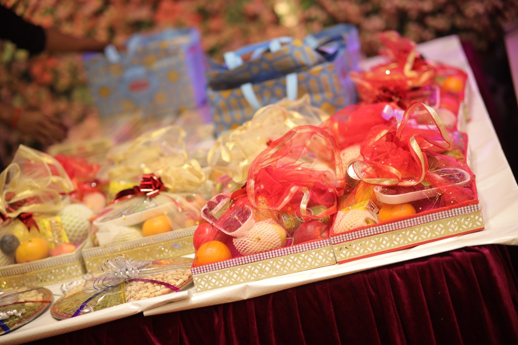Food display counter with starters at an event catered by Mithila Events in Noida
