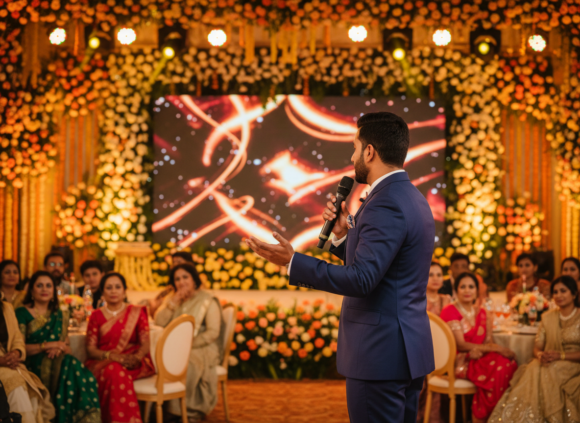 Anchor and emcee hosting an event in Noida arranged by Mithila Events