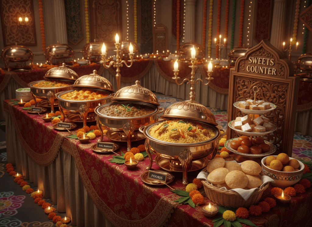 Diwali dinner buffet catering with Indian sweets by Mithila Events in Noida