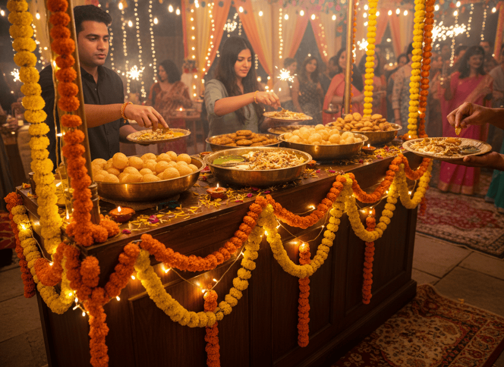 Live chaat counter at a Diwali party in Noida catered by Mithila Events