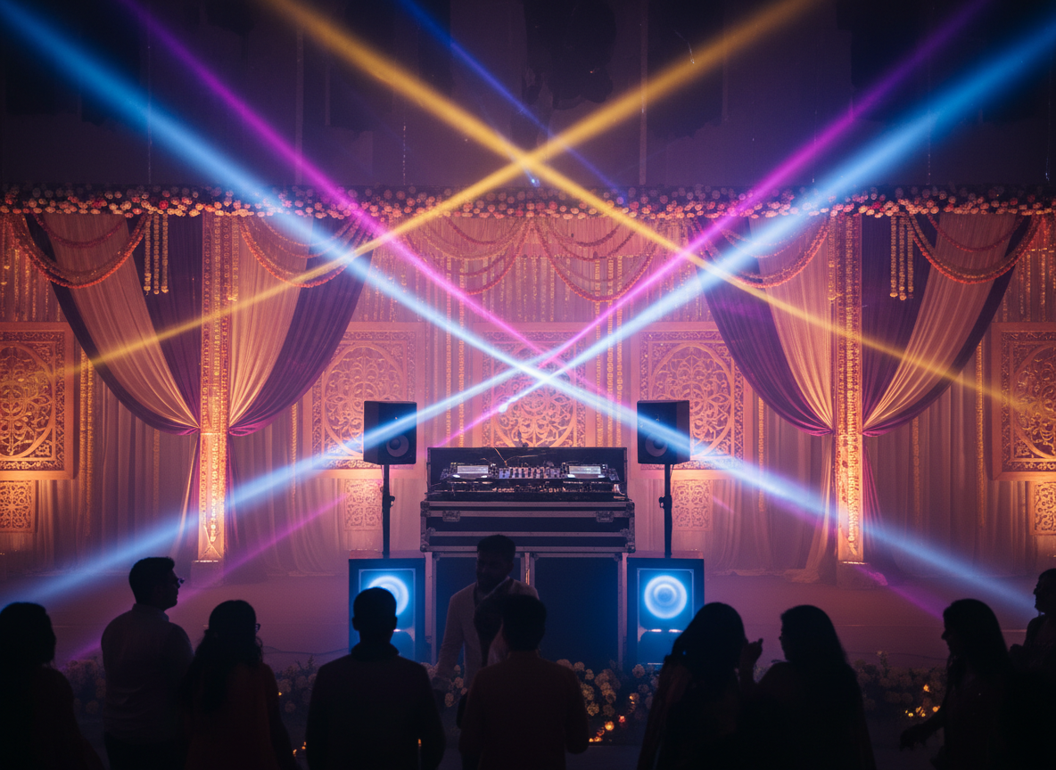 DJ and lighting setup for a function in Noida by Mithila Events