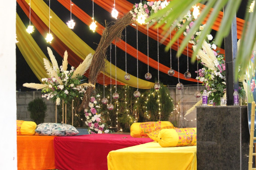 Catering staff serving guests at a wedding reception, Mithila Events