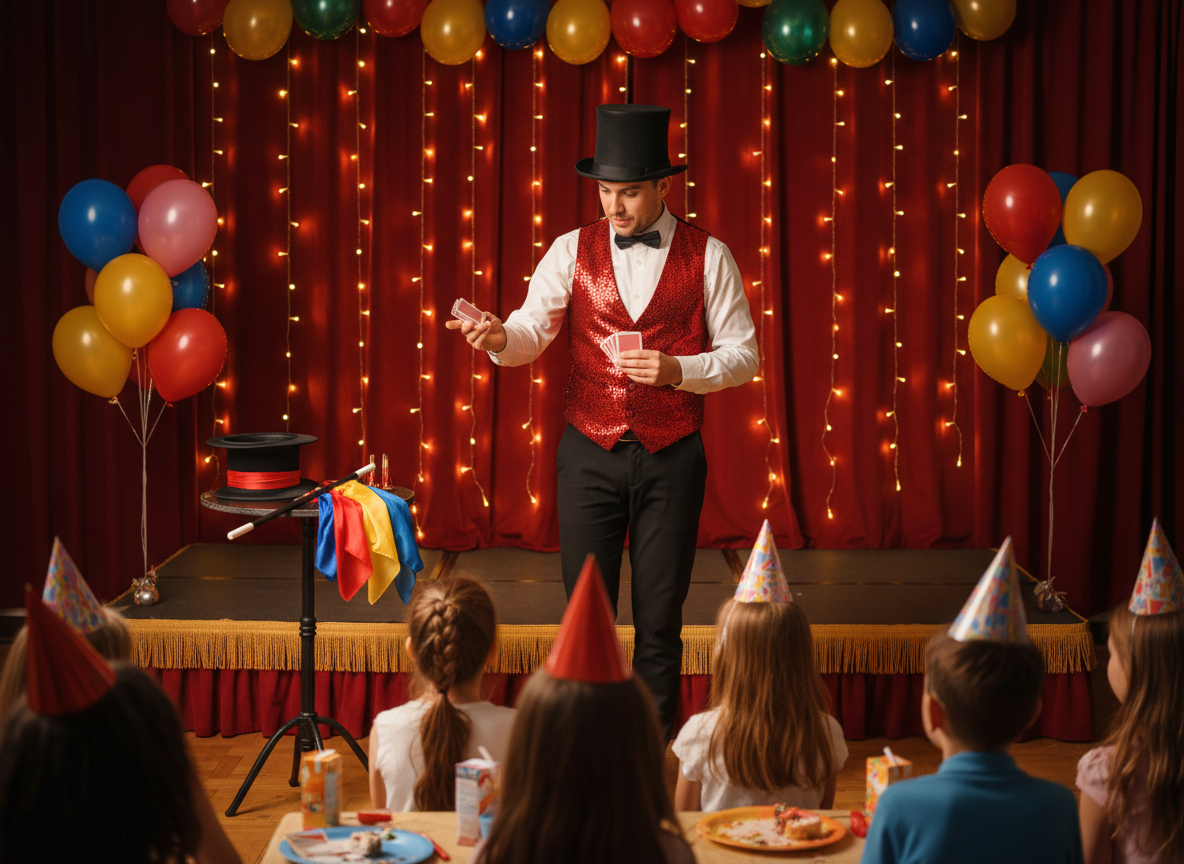 Magician performing at a birthday party in Noida arranged by Mithila Events