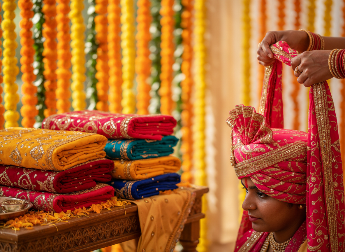 Pagdi wala tying safa at a wedding in Noida arranged by Mithila Events