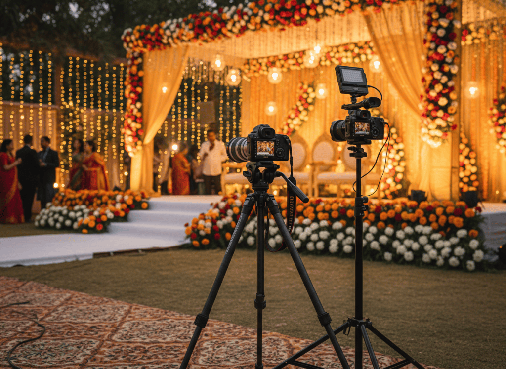 Photography and videography setup at a wedding in Noida