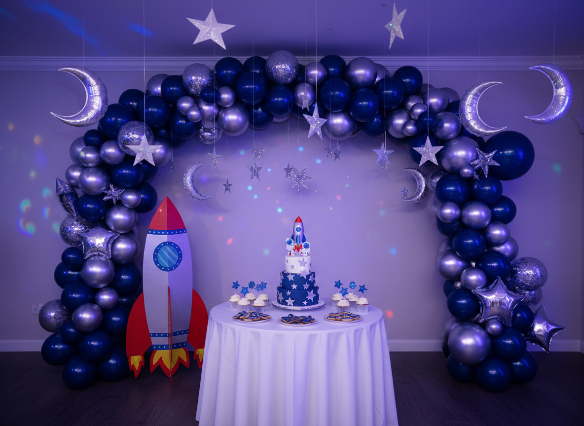 Space theme birthday decoration in Noida by Mithila Events