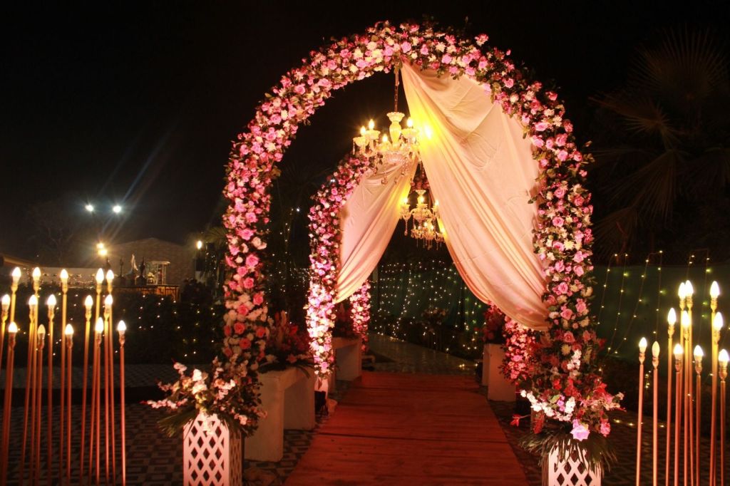 Floral mandap decoration for a wedding ceremony by Mithila Events, Noida